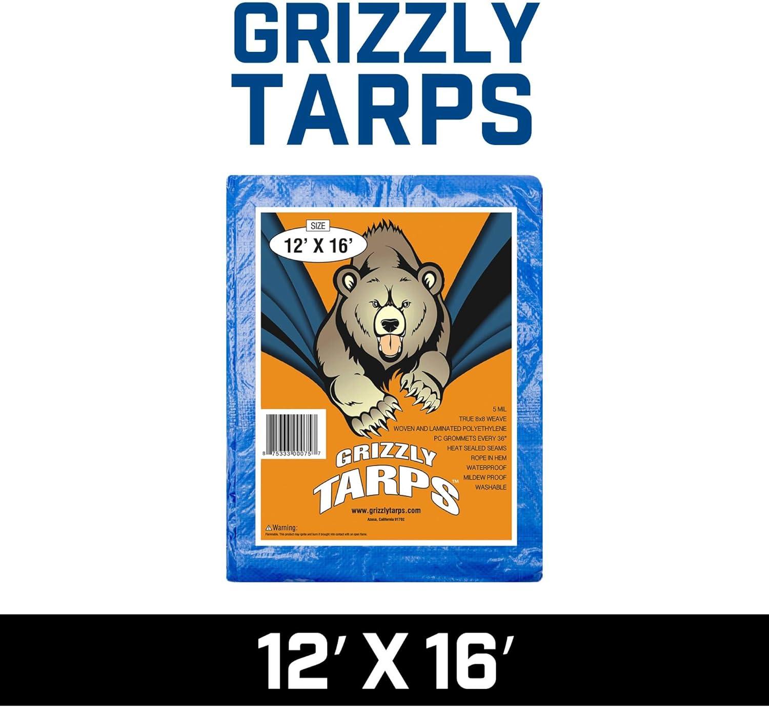 image:imageGrizzly Tarps by BAir 6 x 8 Large MultiPurpose Waterproof Heavy Duty Poly Tarp with Grommets Every 36 8x8 Weave 5 Mil Thick for Home Boats Cars Camping Protective Cover Pack of 6 Blue12 ft x 16 ft