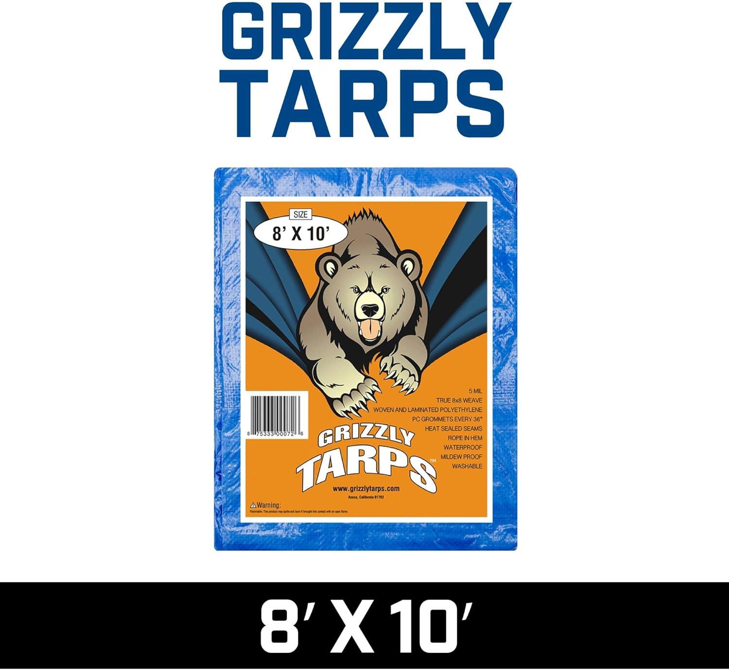 image:imageGrizzly Tarps by BAir 6 x 8 Large MultiPurpose Waterproof Heavy Duty Poly Tarp with Grommets Every 36 8x8 Weave 5 Mil Thick for Home Boats Cars Camping Protective Cover Pack of 6 Blue8 ft x 10 ft