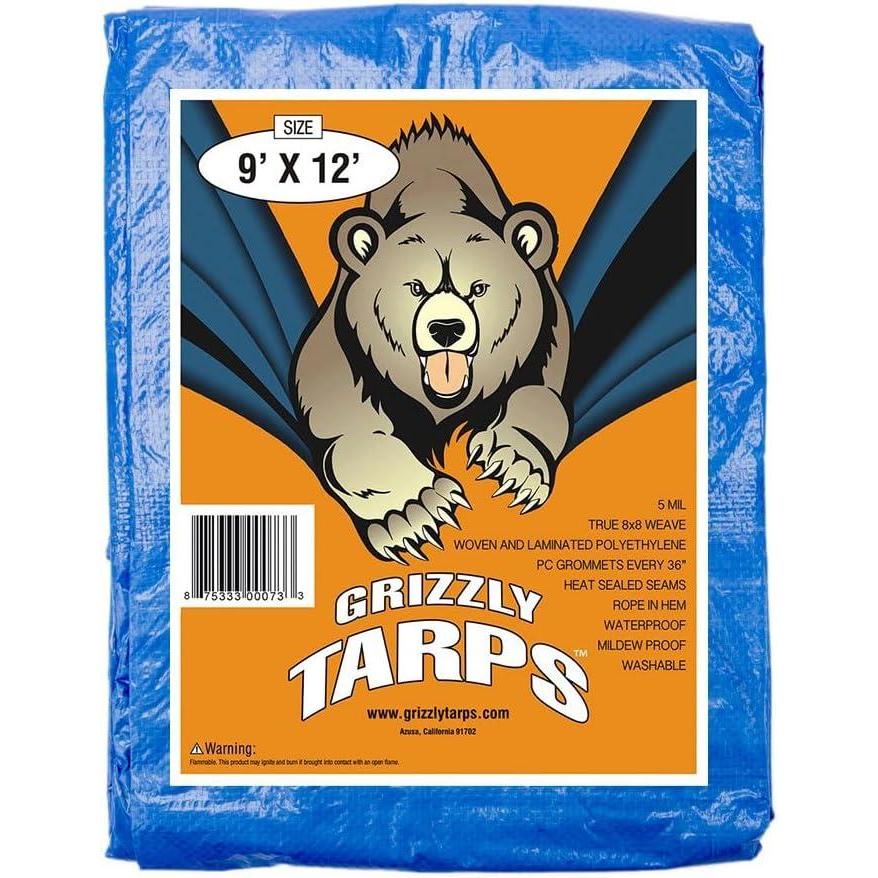 image:imageGrizzly Tarps by BAir 20 x 30 Large MultiPurpose Waterproof Heavy Duty Poly Tarp with Grommets Every 36 8x8 Weave 5 Mil Thick for Home Boats Cars Camping Protective Cover Blue9X12