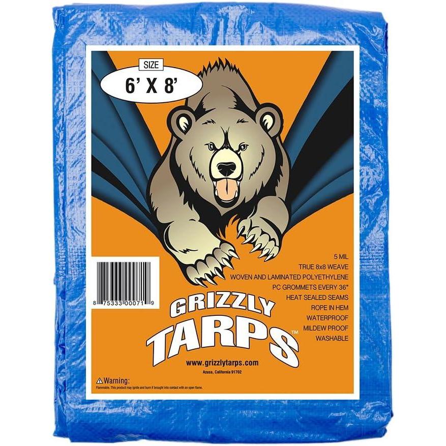 image:imageGrizzly Tarps by BAir 6 x 8 Large MultiPurpose Waterproof Heavy Duty Poly Tarp with Grommets Every 36 8x8 Weave 5 Mil Thick for Home Boats Cars Camping Protective Cover Pack of 6 Blue6 ft x 8 ft