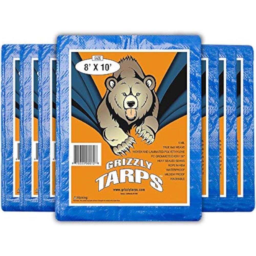 image:imageGrizzly Tarps by BAir 6 x 8 Large MultiPurpose Waterproof Heavy Duty Poly Tarp with Grommets Every 36 8x8 Weave 5 Mil Thick for Home Boats Cars Camping Protective Cover Pack of 6 Blue8 ft x 10 ft