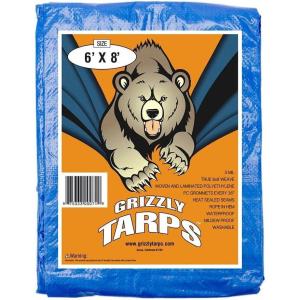 Grizzly Tarps by B-Air 20′ x 30′ Large Multi-Purpose Waterproof Heavy Duty Poly Tarp with Grommets Every 36″, 8×8 Weave, 5 Mil Thick, for Home, Boats, Cars, Camping, Protective Cover, Blue(6X8)