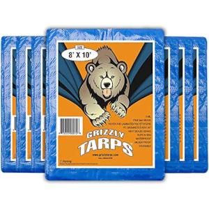 Grizzly Tarps by B-Air 6′ x 8′ Large Multi-Purpose Waterproof Heavy Duty Poly Tarp with Grommets Every 36″, 8×8 Weave, 5 Mil Thick, for Home, Boats, Cars, Camping, Protective Cover, Pack of 6, Blue(8 ft x 10 ft)